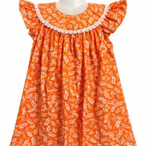 Vibrant Orange Printed Flutter-Sleeve Frock for Kids